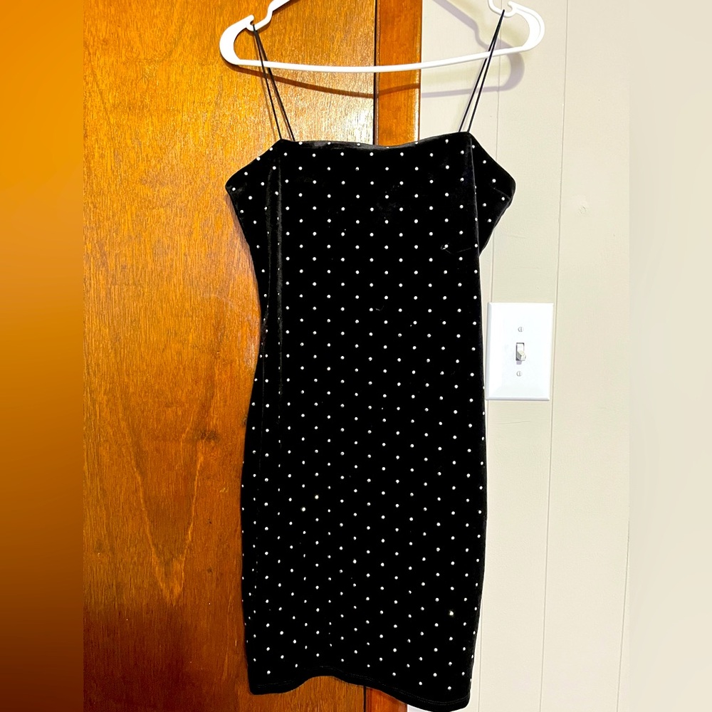 Small black velvet dress with rhinestones